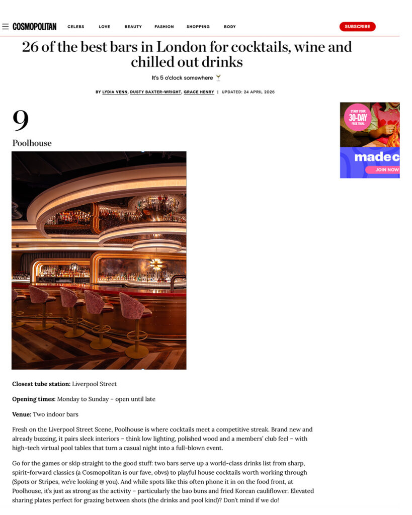 Poolhouse- Cosmopolitan Magazine-best-bars-London