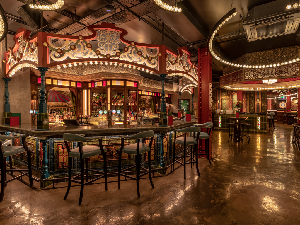light Club Birmingham best interior design for competitive socialising venue with tech-enabled darts and immersive cocktail bar design by Ellis Design Studio