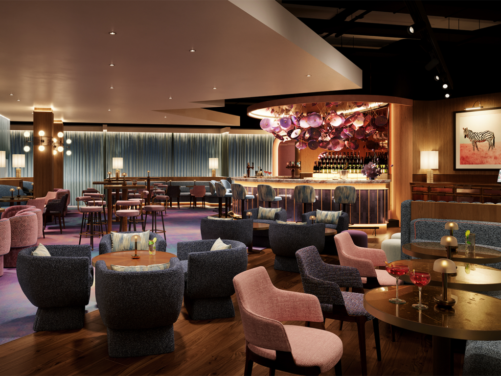 Club3 private members club at 3Arena Dublin designed for Three Ireland, featuring a bespoke luxury bar, contemporary lounge seating, and premium arena hospitality interiors by Ellis Design Studio