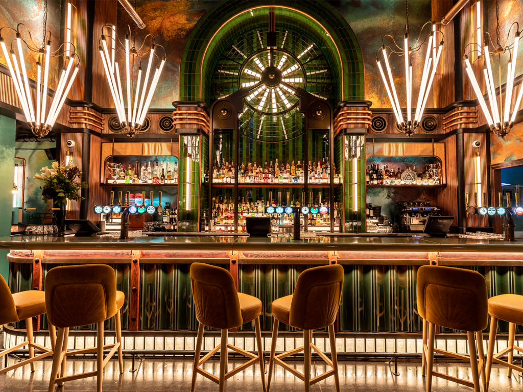 Electric Shuffle, Canary Wharf, interior design, competitive socialising, carousel bar, Art Deco cocktail bar design by Ellis Design Studio